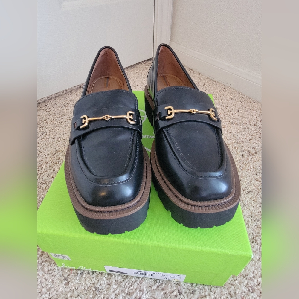 NWT New In Box Sam Edelman Women's Size 7.5 Laurs Platform Lug Sole Black Loafer - Picture 2 of 9